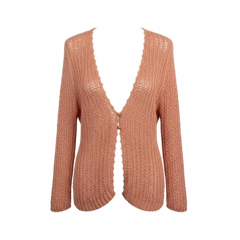 Vintage JPR L Peach Knit Cardigan Sweater Pearl Cottagecore Coquette Pastel Boho - Picture 2 of 8
